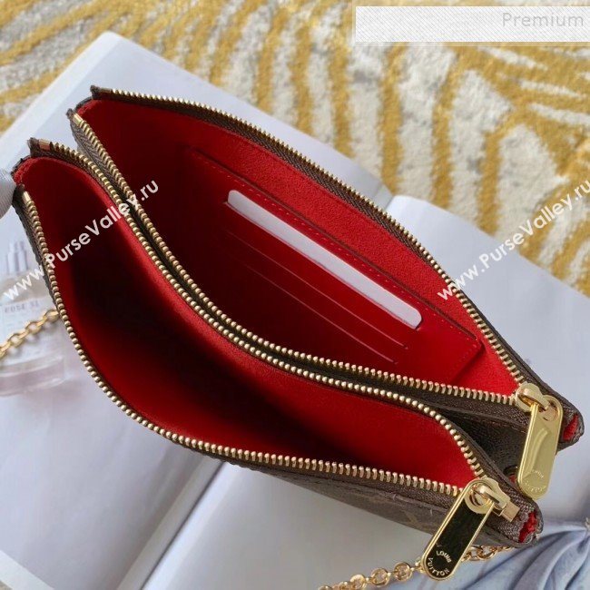 Louis Vuitton Monogram Canvas Print Double Zip Pochette Pouch with Chain M67561 2019 (FANG-9101427)
