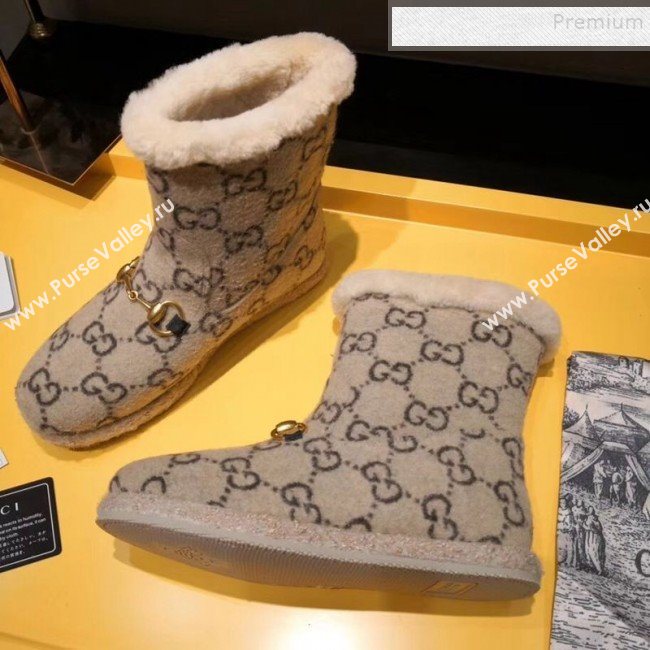 Gucci GG Wool Flat Short Boot 599017 Beige 2019 (For Women and Men) (MD-9101528)