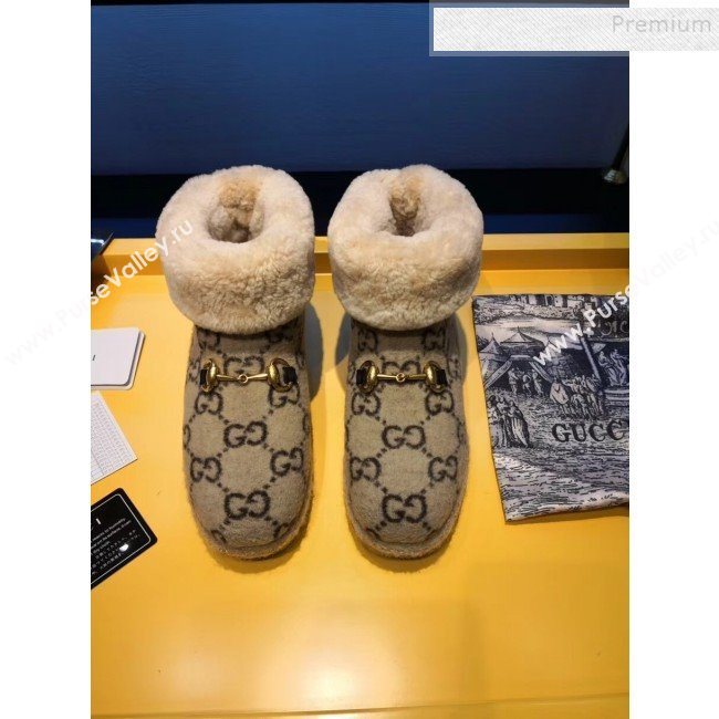 Gucci GG Wool Flat Short Boot 599017 Beige 2019 (For Women and Men) (MD-9101528)