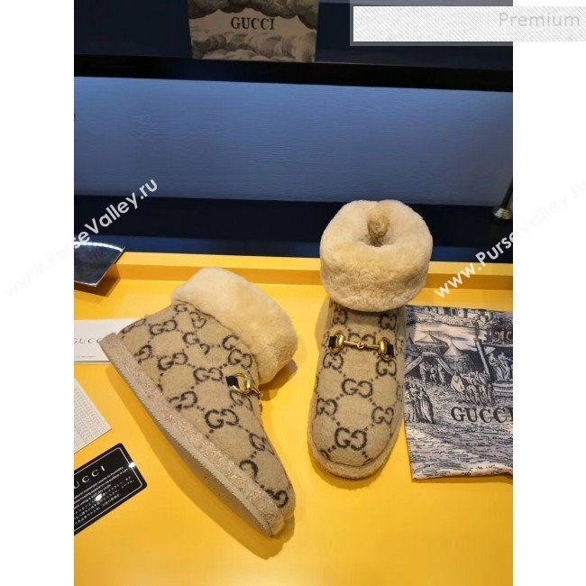 Gucci GG Wool Flat Short Boot 599017 Beige 2019 (For Women and Men) (MD-9101528)