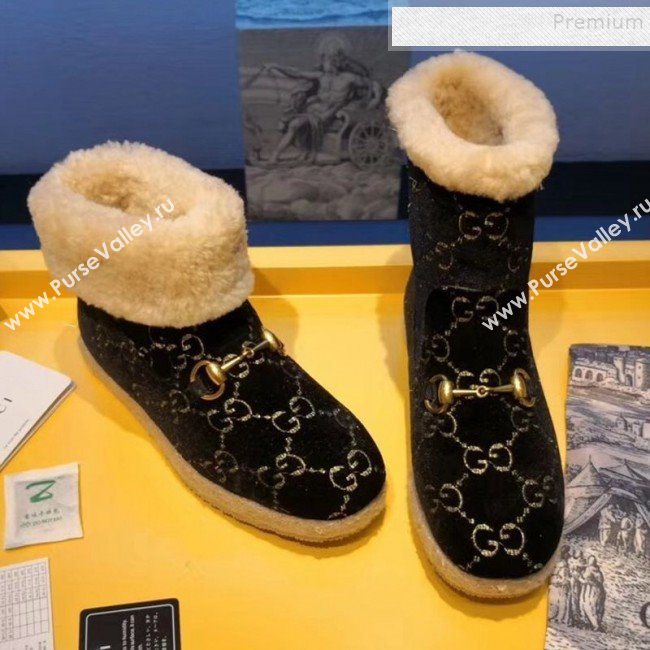 Gucci GG Wool Flat Short Boot 599017 Black 2019 (For Women and Men) (MD-9101530)