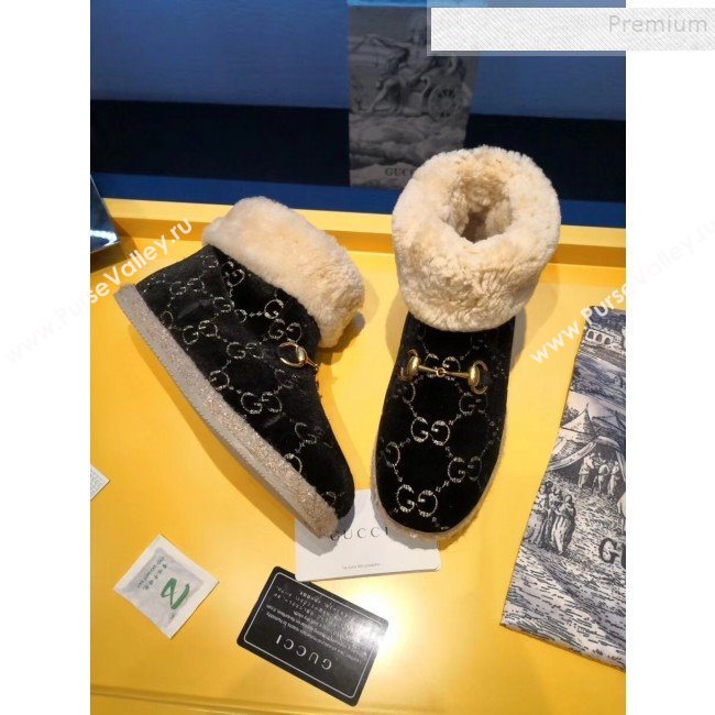 Gucci GG Wool Flat Short Boot 599017 Black 2019 (For Women and Men) (MD-9101530)