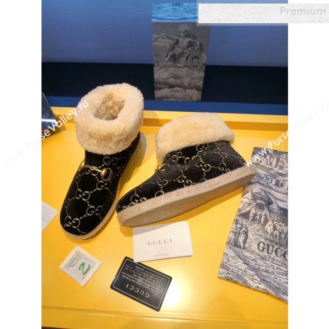 Gucci GG Wool Flat Short Boot 599017 Black 2019 (For Women and Men) (MD-9101530)