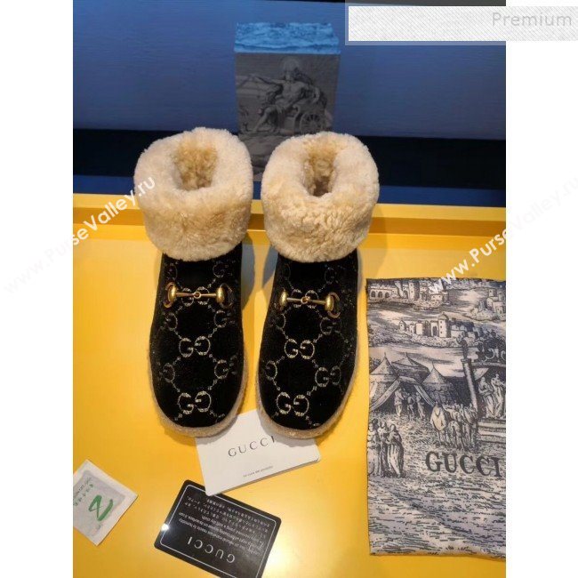 Gucci GG Wool Flat Short Boot 599017 Black 2019 (For Women and Men) (MD-9101530)