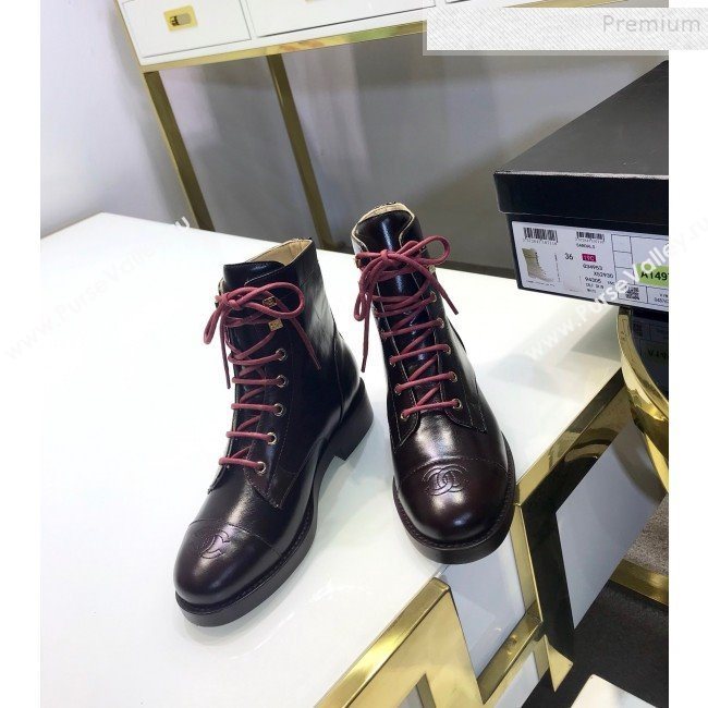 Chanel Calfskin Short Flat Lace-up Boots G34954 Black/Red 2019 (JINC-9101532)