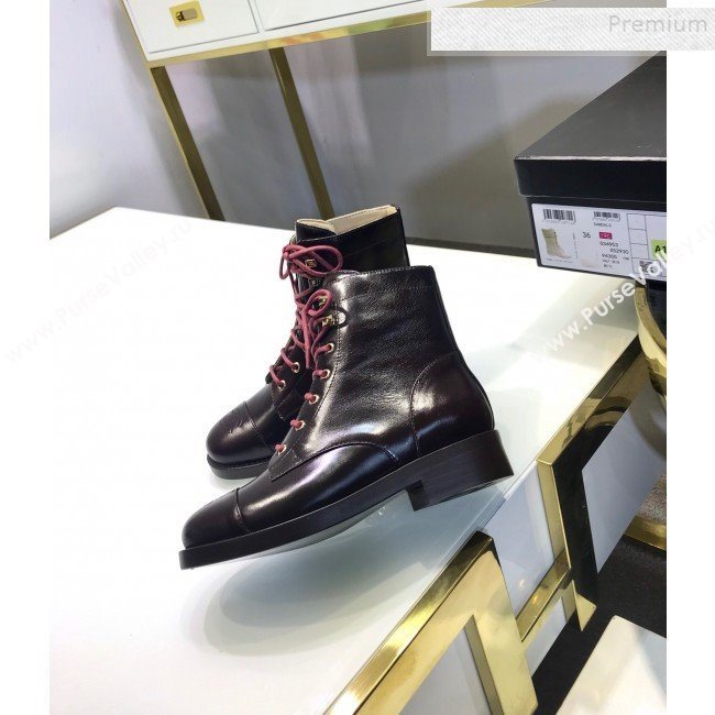 Chanel Calfskin Short Flat Lace-up Boots G34954 Black/Red 2019 (JINC-9101532)
