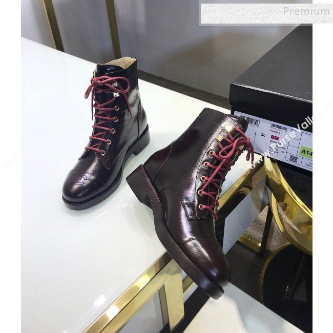 Chanel Calfskin Short Flat Lace-up Boots G34954 Black/Red 2019 (JINC-9101532)