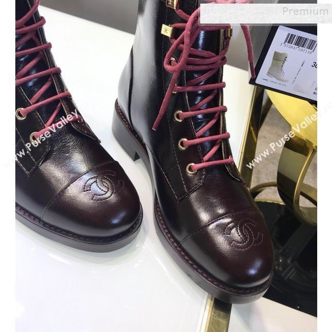 Chanel Calfskin Short Flat Lace-up Boots G34954 Black/Red 2019 (JINC-9101532)