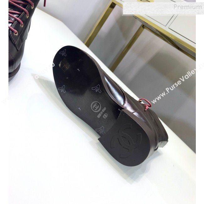 Chanel Calfskin Short Flat Lace-up Boots G34954 Black/Red 2019 (JINC-9101532)