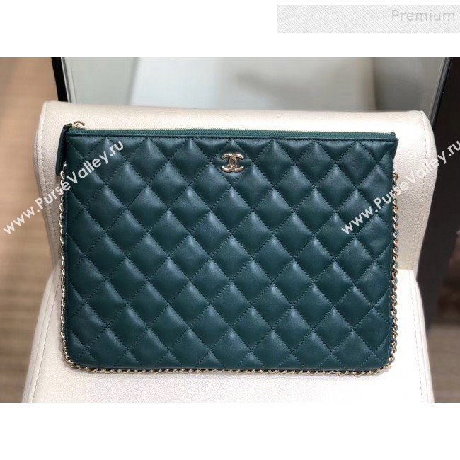 Chanel Quilted Lambskin Chain Trim Pouch AP0638 Green 2019 (SMJD-9101416)