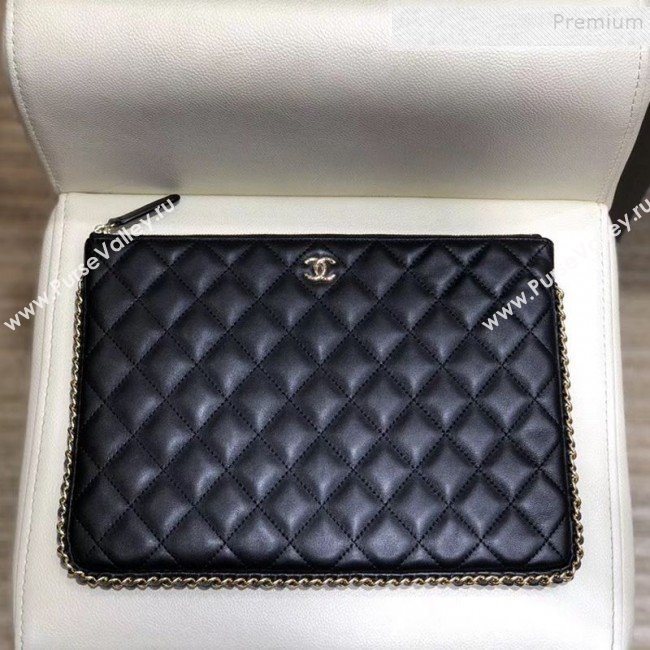 Chanel Quilted Lambskin Chain Trim Pouch AP0638 Black 2019 (SMJD-9101417)
