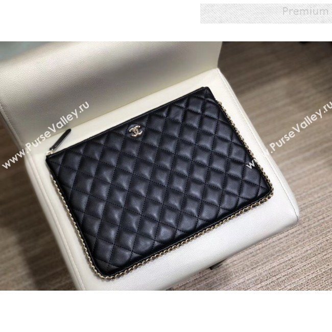 Chanel Quilted Lambskin Chain Trim Pouch AP0638 Black 2019 (SMJD-9101417)
