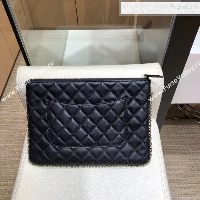 Chanel Quilted Lambskin Chain Trim Pouch AP0638 Black 2019 (SMJD-9101417)