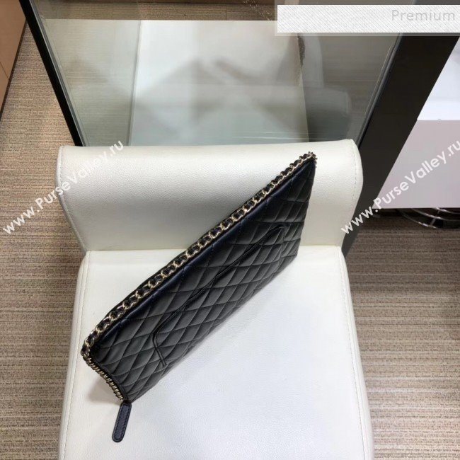 Chanel Quilted Lambskin Chain Trim Pouch AP0638 Black 2019 (SMJD-9101417)