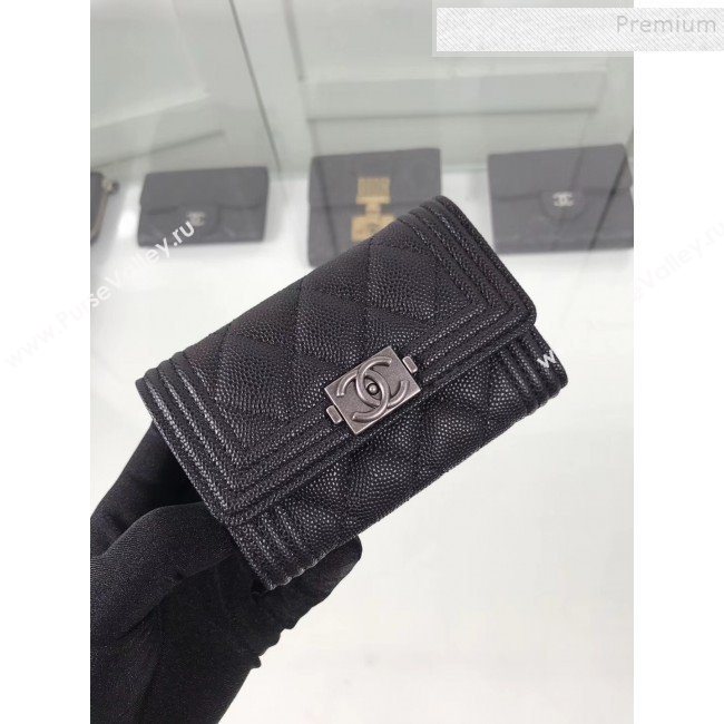 Chanel Grained Leather Small Flap Boy Wallet A80603 Black 2019 (HOT-9101401)