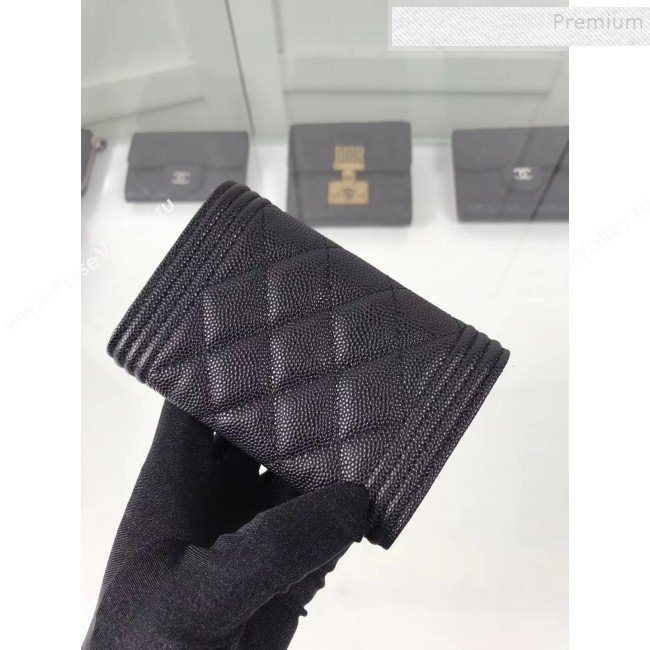 Chanel Grained Leather Small Flap Boy Wallet A80603 Black 2019 (HOT-9101401)