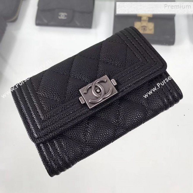 Chanel Grained Leather Small Flap Boy Wallet A80603 Black 2019 (HOT-9101401)