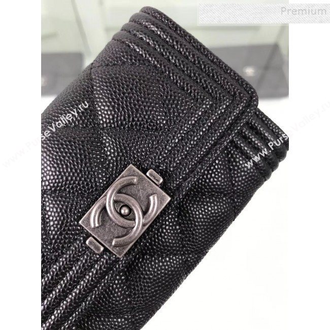 Chanel Grained Leather Small Flap Boy Wallet A80603 Black 2019 (HOT-9101401)