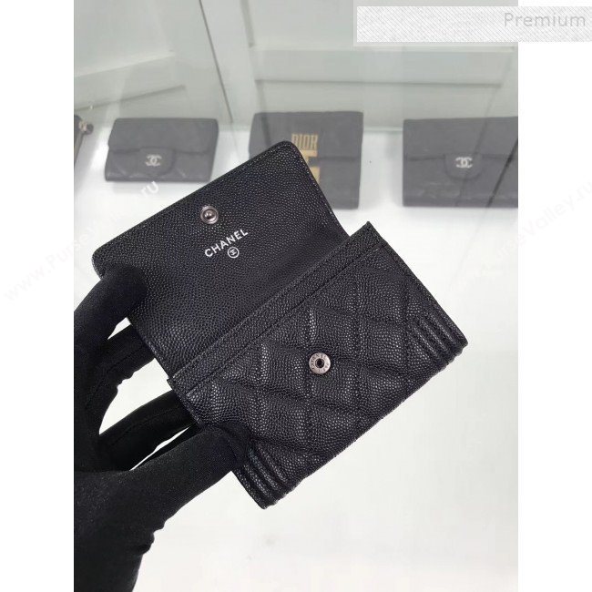 Chanel Grained Leather Small Flap Boy Wallet A80603 Black 2019 (HOT-9101401)