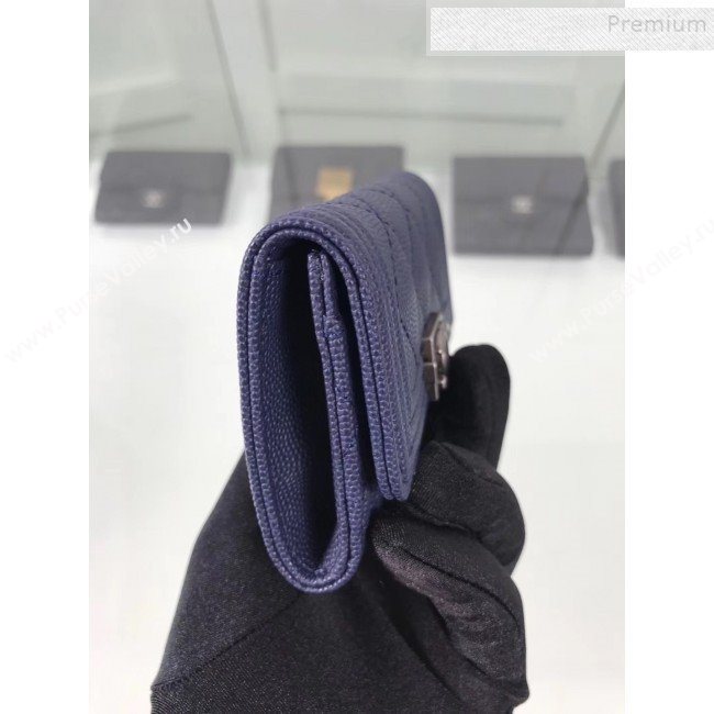 Chanel Grained Leather Small Flap Boy Wallet A80603 Navy Blue 2019 (HOT-9101402)