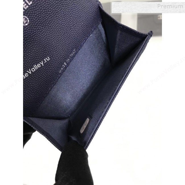 Chanel Grained Leather Small Flap Boy Wallet A80603 Navy Blue 2019 (HOT-9101402)