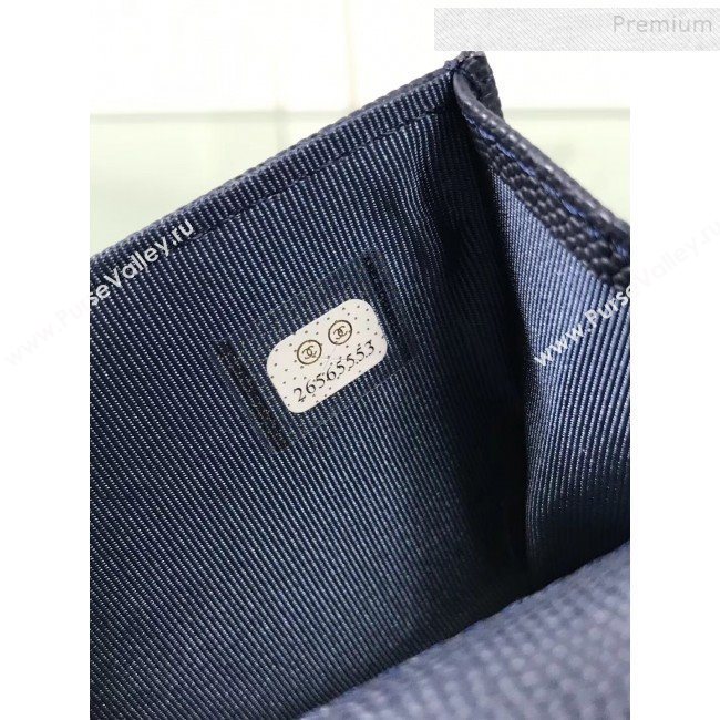 Chanel Grained Leather Small Flap Boy Wallet A80603 Navy Blue 2019 (HOT-9101402)