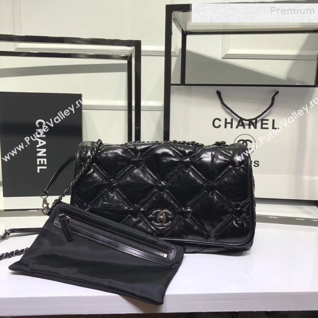 Chanel Quilted Puffer Wax Calfskin Flap Bag Black 2019 (JIYUAN-9101407)