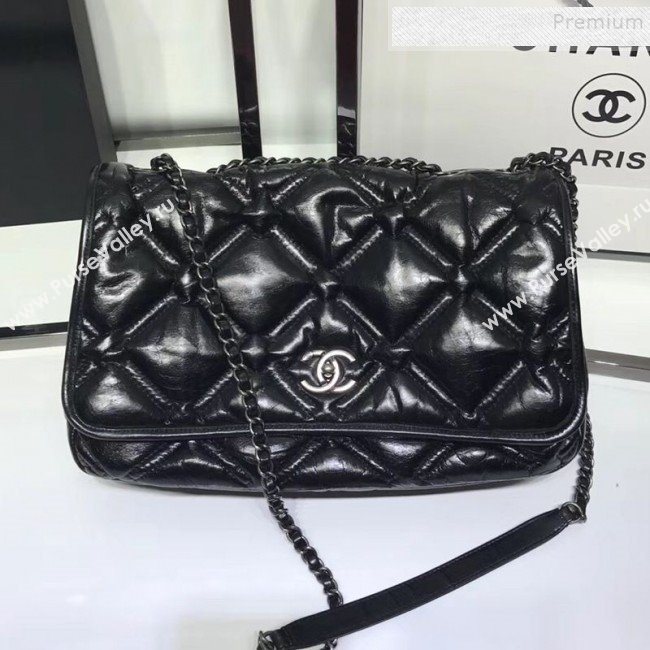 Chanel Quilted Puffer Wax Calfskin Flap Bag Black 2019 (JIYUAN-9101407)