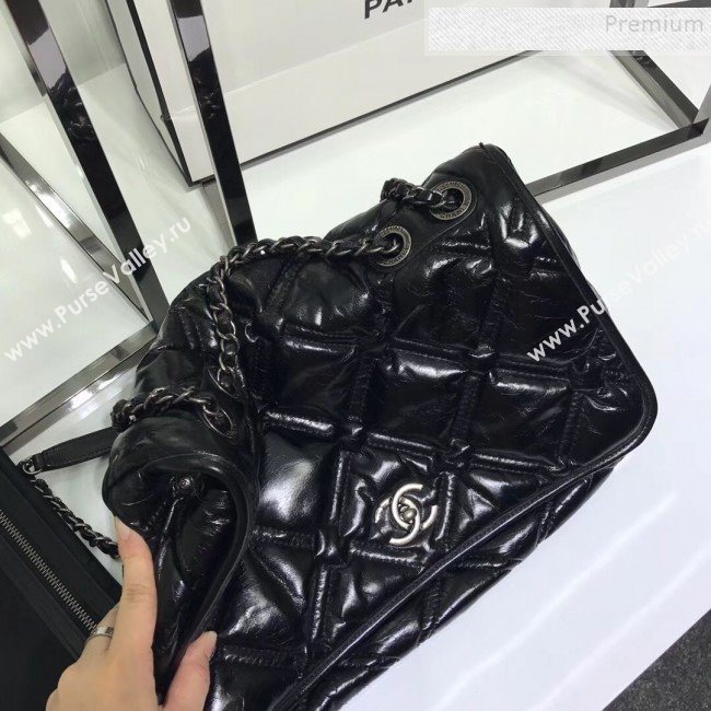 Chanel Quilted Puffer Wax Calfskin Flap Bag Black 2019 (JIYUAN-9101407)