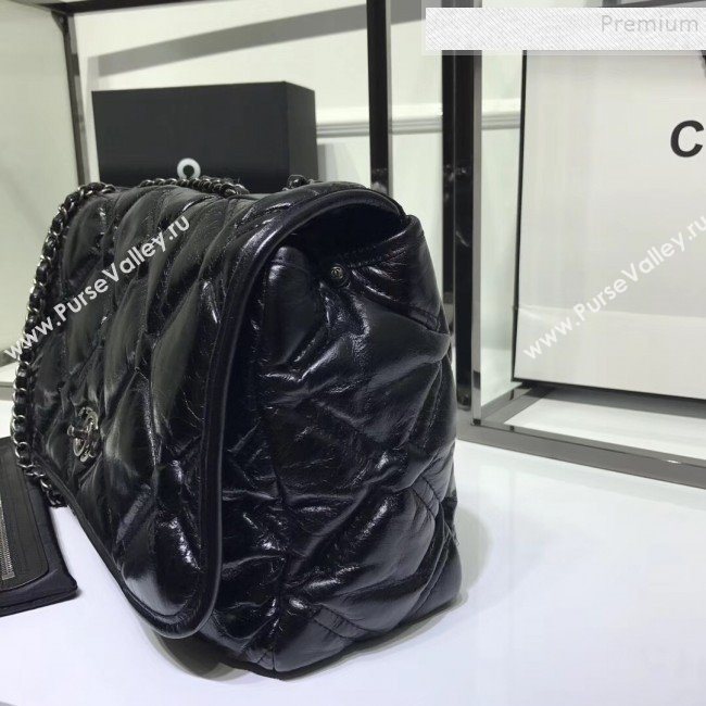 Chanel Quilted Puffer Wax Calfskin Flap Bag Black 2019 (JIYUAN-9101407)