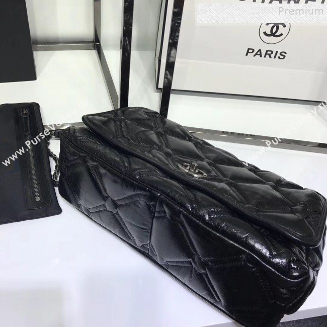 Chanel Quilted Puffer Wax Calfskin Flap Bag Black 2019 (JIYUAN-9101407)