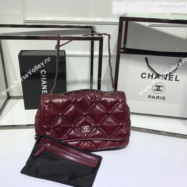 Chanel Quilted Puffer Wax Calfskin Flap Bag Red 2019 (JIYUAN-9101406)