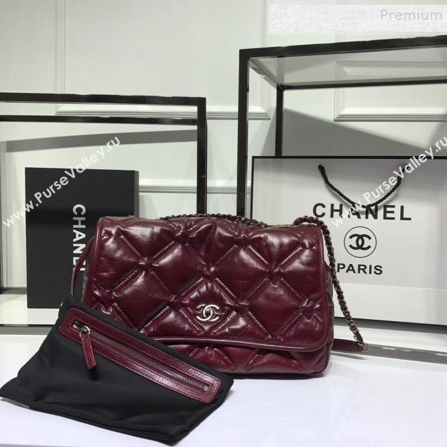 Chanel Quilted Puffer Wax Calfskin Flap Bag Red 2019 (JIYUAN-9101406)