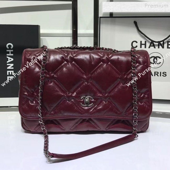 Chanel Quilted Puffer Wax Calfskin Flap Bag Red 2019 (JIYUAN-9101406)