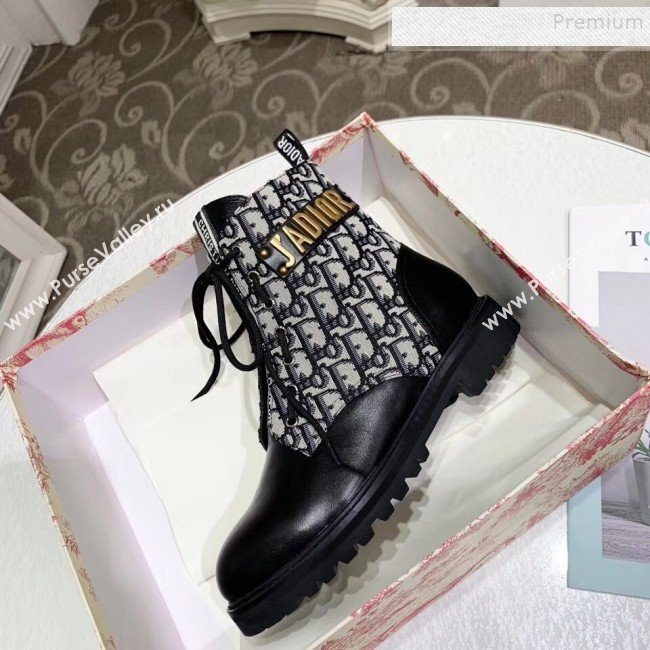 Dior JAdior Oblique Canvas and Calfskin Flat Lace-up Short Boots 2019 (MD-9101911)