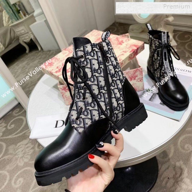 Dior JAdior Oblique Canvas and Calfskin Flat Lace-up Short Boots 2019 (MD-9101911)