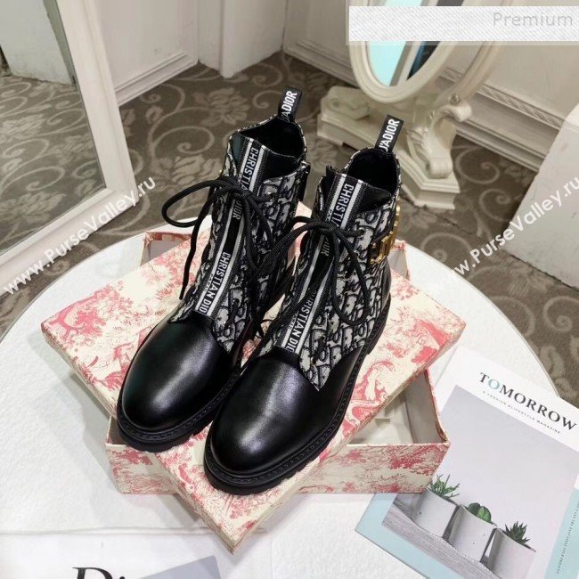 Dior JAdior Oblique Canvas and Calfskin Flat Lace-up Short Boots 2019 (MD-9101911)
