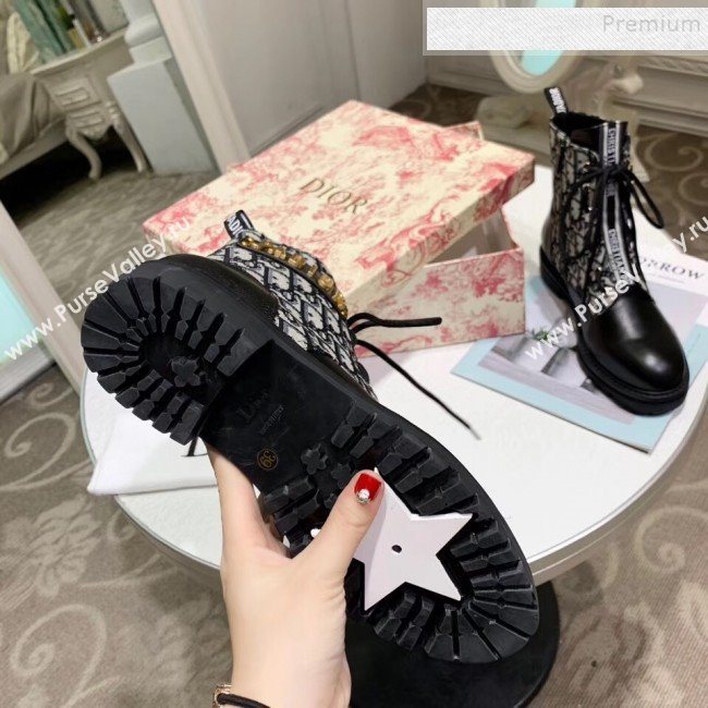 Dior JAdior Oblique Canvas and Calfskin Flat Lace-up Short Boots 2019 (MD-9101911)