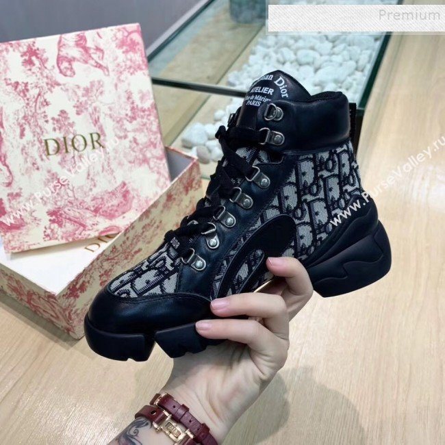 Dior Saddle Oblique Canvas and Calfskin High-top Sneakers Black 2019 (MD-9101915)