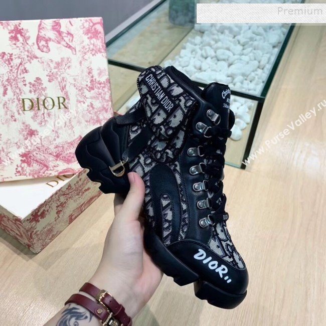 Dior Saddle Oblique Canvas and Calfskin High-top Sneakers Black 2019 (MD-9101915)