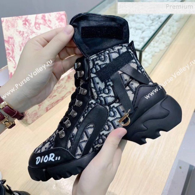 Dior Saddle Oblique Canvas and Calfskin High-top Sneakers Black 2019 (MD-9101915)