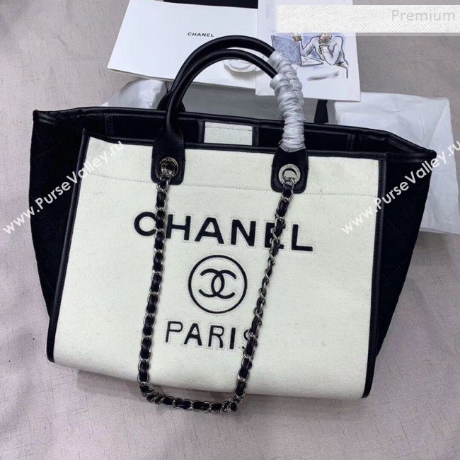 Chanel Deauville Wool Felt Medium Shopping Bag A93786 White/Black 2019 (JIYUAN-9101702)