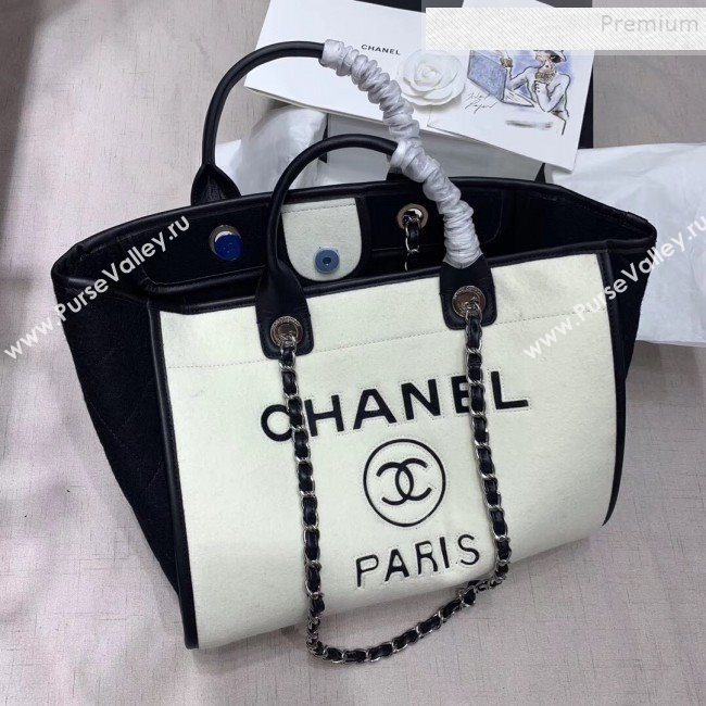 Chanel Deauville Wool Felt Medium Shopping Bag A93786 White/Black 2019 (JIYUAN-9101702)