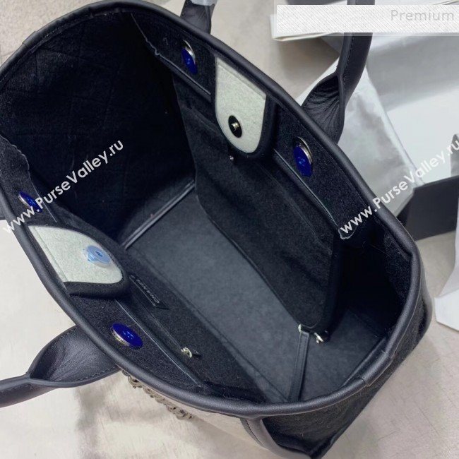 Chanel Deauville Wool Felt Medium Shopping Bag A93786 White/Black 2019 (JIYUAN-9101702)