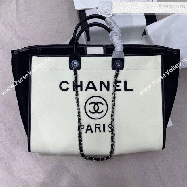 Chanel Deauville Wool Felt Large Shopping Bag A93786 White/Black 2019 (JIYUAN-9101701)