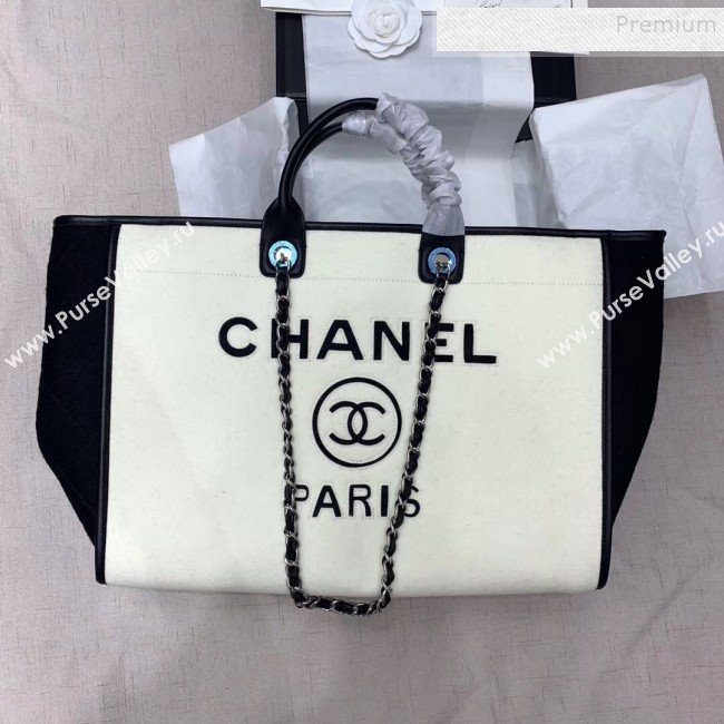 Chanel Deauville Wool Felt Large Shopping Bag A93786 White/Black 2019 (JIYUAN-9101701)