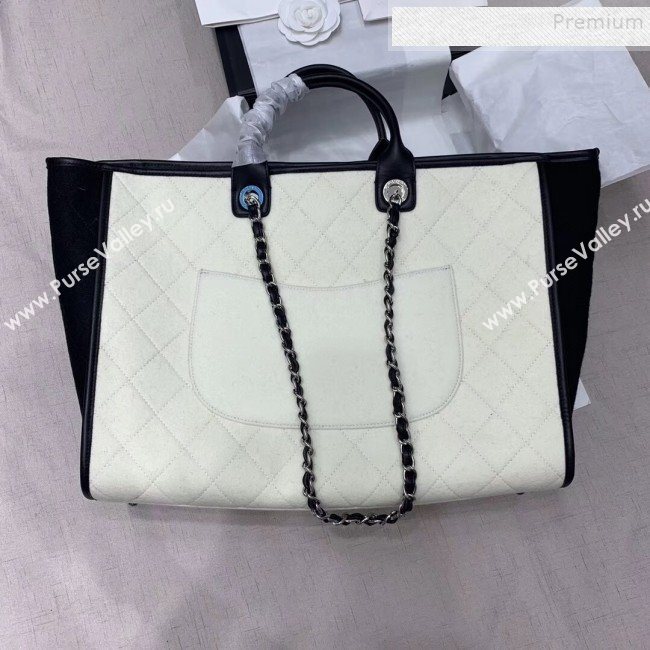 Chanel Deauville Wool Felt Large Shopping Bag A93786 White/Black 2019 (JIYUAN-9101701)