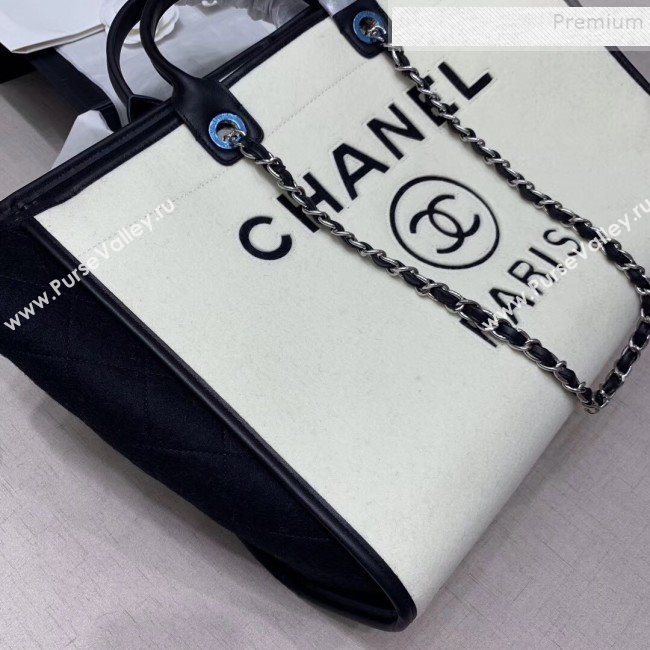 Chanel Deauville Wool Felt Large Shopping Bag A93786 White/Black 2019 (JIYUAN-9101701)
