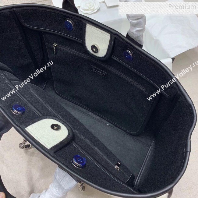 Chanel Deauville Wool Felt Large Shopping Bag A93786 White/Black 2019 (JIYUAN-9101701)