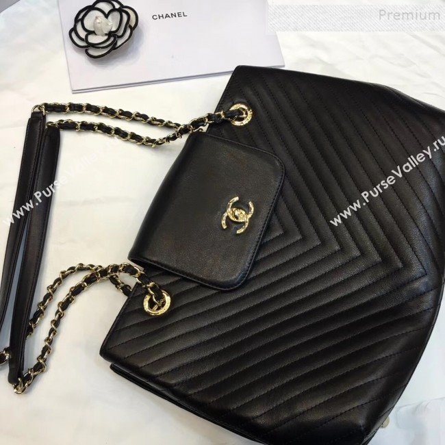 Chanel Chevron Calfskin Strap Shopping Bag Black 2019 (JIYUAN-9101704)